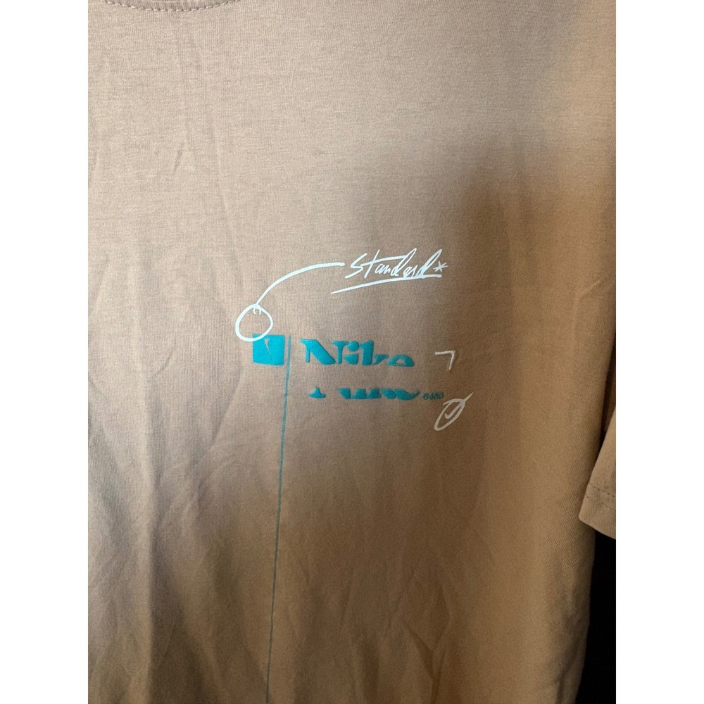 Nike Sportswear Mens Tan Graphic T-Shirt Standard Blueprint Teal Swoosh Medium - Picture 2 of 5